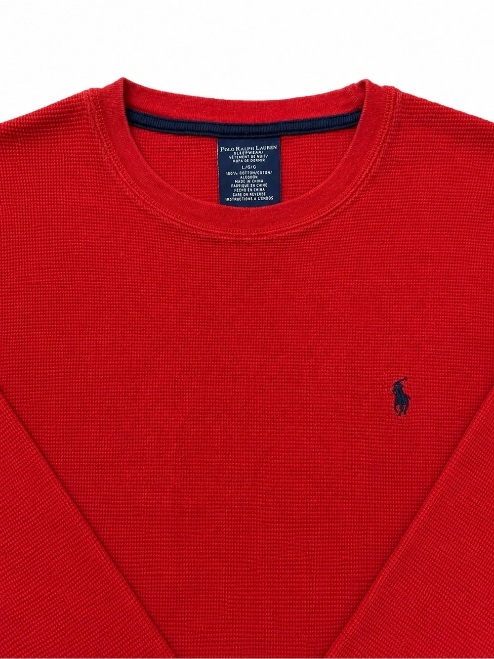Polo by Ralph Lauren Red Waffle Knit Crewneck Sweater with Navy Polo Pony